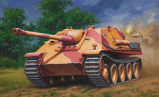 Обои картинки фото рисованные, армия, ww2, сау, самоходно-артиллерийская, установка, немецкая, jagdpanther