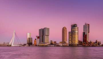 Картинка города -+мосты город роттердам нидерланды розовое река мост небоскребы небо