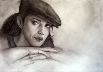 Картинка monica+bellucci рисованное люди портрет кепка девушка взгляд фон