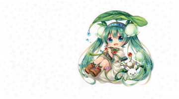 Картинка аниме vocaloid весна spring miku мику зайчик чиби арт ландыш вокалоид снежинки цветы девушка