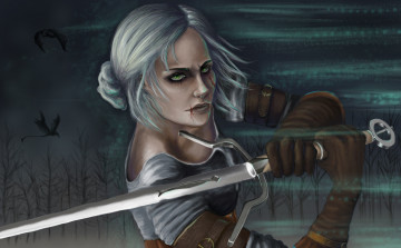 Картинка видео+игры the+witcher+3 +wild+hunt фон девушка шрам взгляд меч