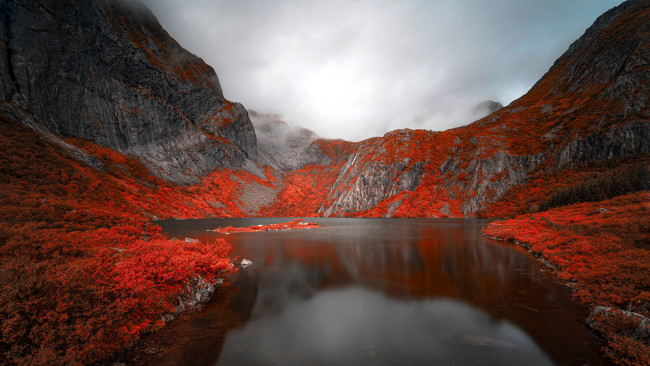 Обои картинки фото природа, реки, озера, горы, озеро, туман