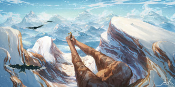 Картинка видео+игры the+legend+of+zelda линк статуя горы снег птицы