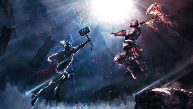Обои картинки фото видео игры, god of war,  ragnarok, боги, поединок