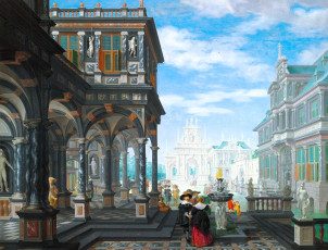 Картинка dirck+van+delen +an+architectural+fantasy рисованное живопись город люди дворцы