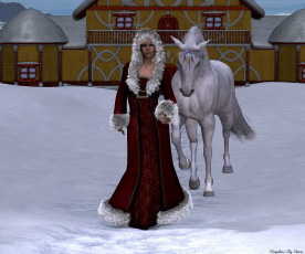 Картинка 3д графика people люди снег девушка конь