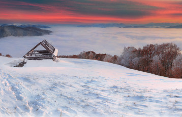 Картинка природа зима сопки снег закат