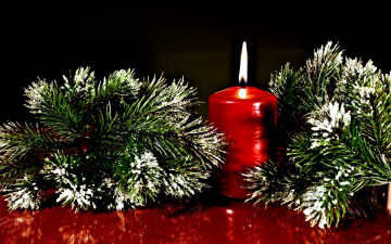 обоя праздничные, новогодние, свечи, огонь, свеча, ветки