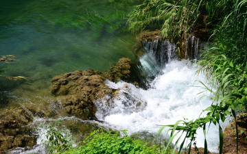Картинка природа реки озера зелень пена камни вода