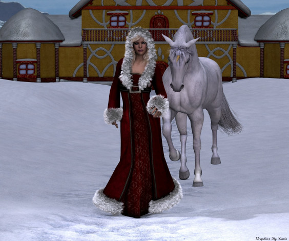 Обои картинки фото 3д, графика, people, люди, снег, девушка, конь