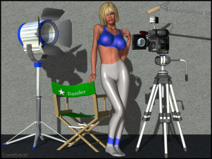 Картинка 3д+графика фантазия+ fantasy девушка прожектор фотоаппарат блондинка фон взгляд