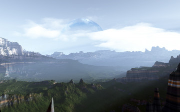 Картинка 3д+графика атмосфера настроение+ atmosphere+ +mood+ планета облака небо горы