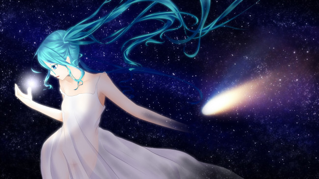 Обои картинки фото аниме, vocaloid, девочка, арт, комета, космос