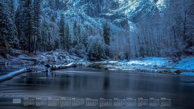 Обои картинки фото календари, природа, гора, снег, 2018, водоем, деревья