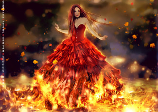 Картинка календари фэнтези платье женщина 2019 calendar девушка огонь пламя