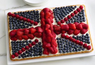 обоя еда, пироги, торт, британский, флаг, клубника, голубика