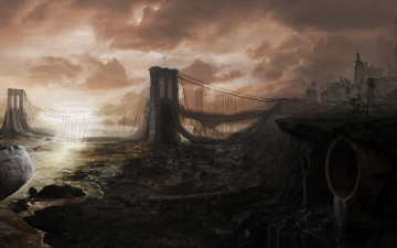 Картинка фэнтези иные+миры +иные+времена запустение мост постапокалипсис разрушенный