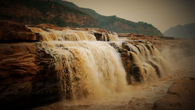 Обои картинки фото природа, водопады, hukou, river, waterfall, yellow, china