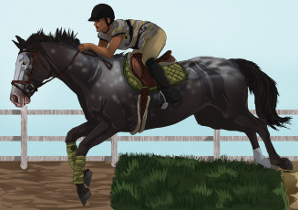 Картинка рисованное животные +лошади ипподром лошадь жокей скачки