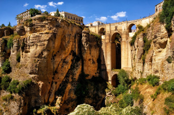 Картинка города -+мосты ущелье арка дома скалы горы небо испания spain andalusia мост ronda акведук