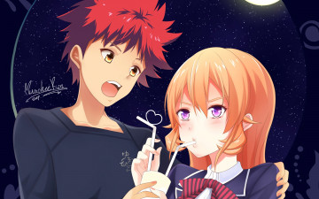 Картинка аниме shokugeki+no+soma взгляд девушка парень фон