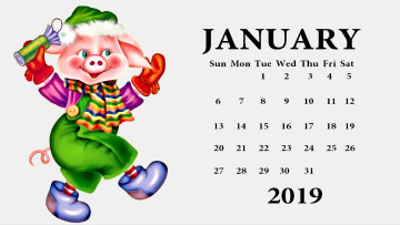 обоя календари, праздники,  салюты, поросенок, шапка, одежда, свинья