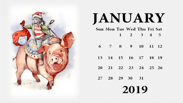 Картинка календари праздники +салюты шапка мешок одежда поросенок свинья кот