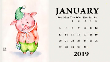 обоя календари, праздники,  салюты, свинья, шапка, поросенок