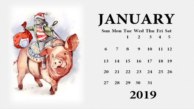 Обои картинки фото календари, праздники,  салюты, шапка, мешок, одежда, поросенок, свинья, кот