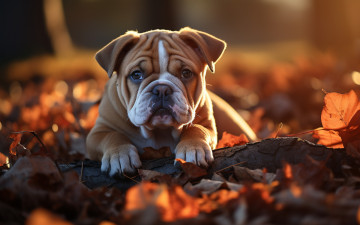 Картинка 3д+графика животные+ animals осень свет природа парк поляна листва портрет собака