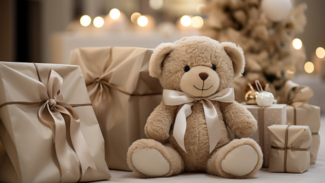 Обои картинки фото праздничные, мягкие игрушки, игрушка, медведь, рождество, мишка, подарки, новый, год, медвежонок, тедди