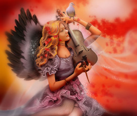 Картинка фэнтези ангелы голубь скрипка
