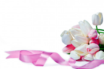 Картинка цветы тюльпаны лента белый розовый