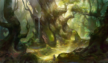 Картинка фэнтези пейзажи деревья лес гигантский мир иной