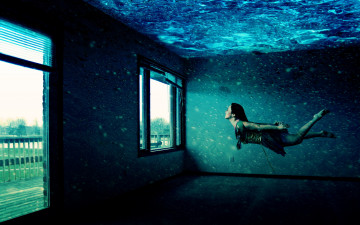 Картинка разное компьютерный+дизайн девушка полет вода комната окна пузыри