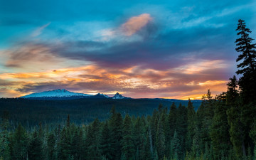 Картинка природа лес горы oregon cascades sunset diamond peak пейзаж
