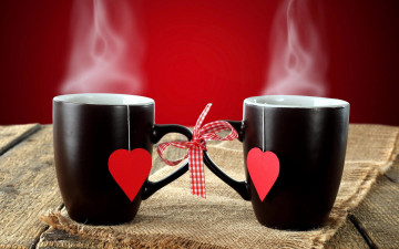 Картинка праздничные день+святого+валентина +сердечки +любовь сердечки пар пара чашки бантик