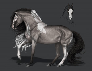Картинка рисованное животные +лошади конь фон грива