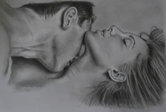 Картинка рисованное люди девушка мужчина фон поцелуй