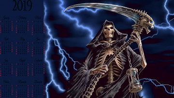 Картинка календари фэнтези молния смерть плащ коса скелет