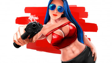 Картинка рисованное люди девушка фон очки пистолет