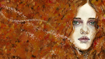 Картинка рисованное живопись девушка фон взгляд волосы