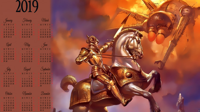 Обои картинки фото календари, фэнтези, лошадь, оружие, конь, воин, доспехи