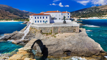 Картинка города -+здания +дома греция остров музей океан