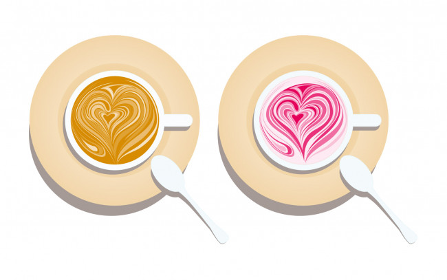Обои картинки фото векторная графика, еда , food, чашки, блюдца, кофе, сердечки