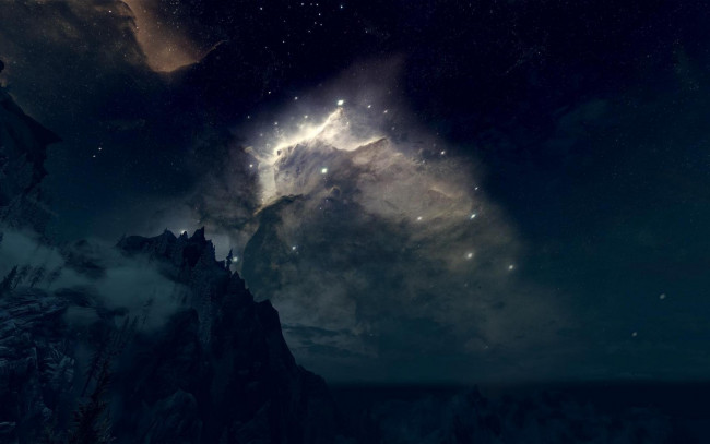 Обои картинки фото видео игры, the elder scrolls v,  skyrim, небо, космос, скалы, замок