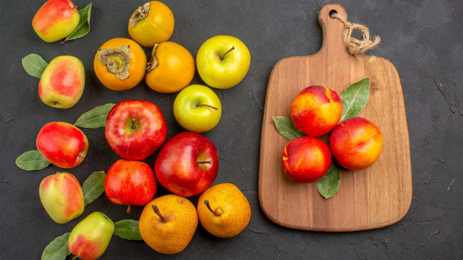 Обои картинки фото еда, фрукты,  ягоды, яблоки, хурма, груши