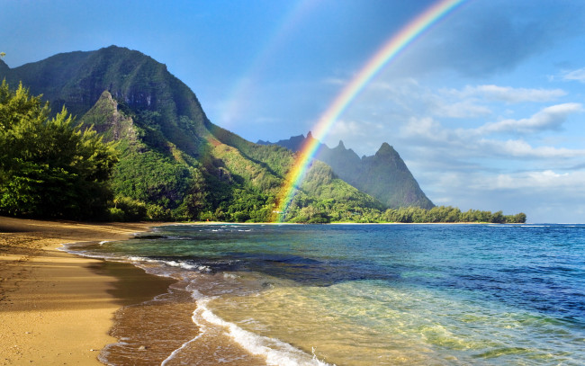 Обои картинки фото природа, радуга, море, песок