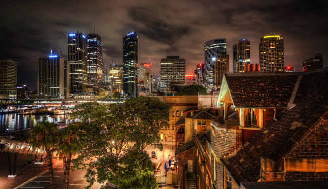 Обои картинки фото australia, sydney, города, сидней, австралия, дома, огни, ночь