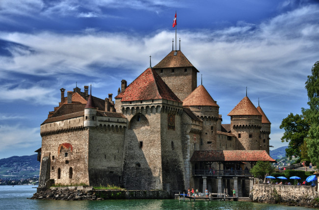 Обои картинки фото chillon, castle, города, шильонский, замок, швейцария, озеро